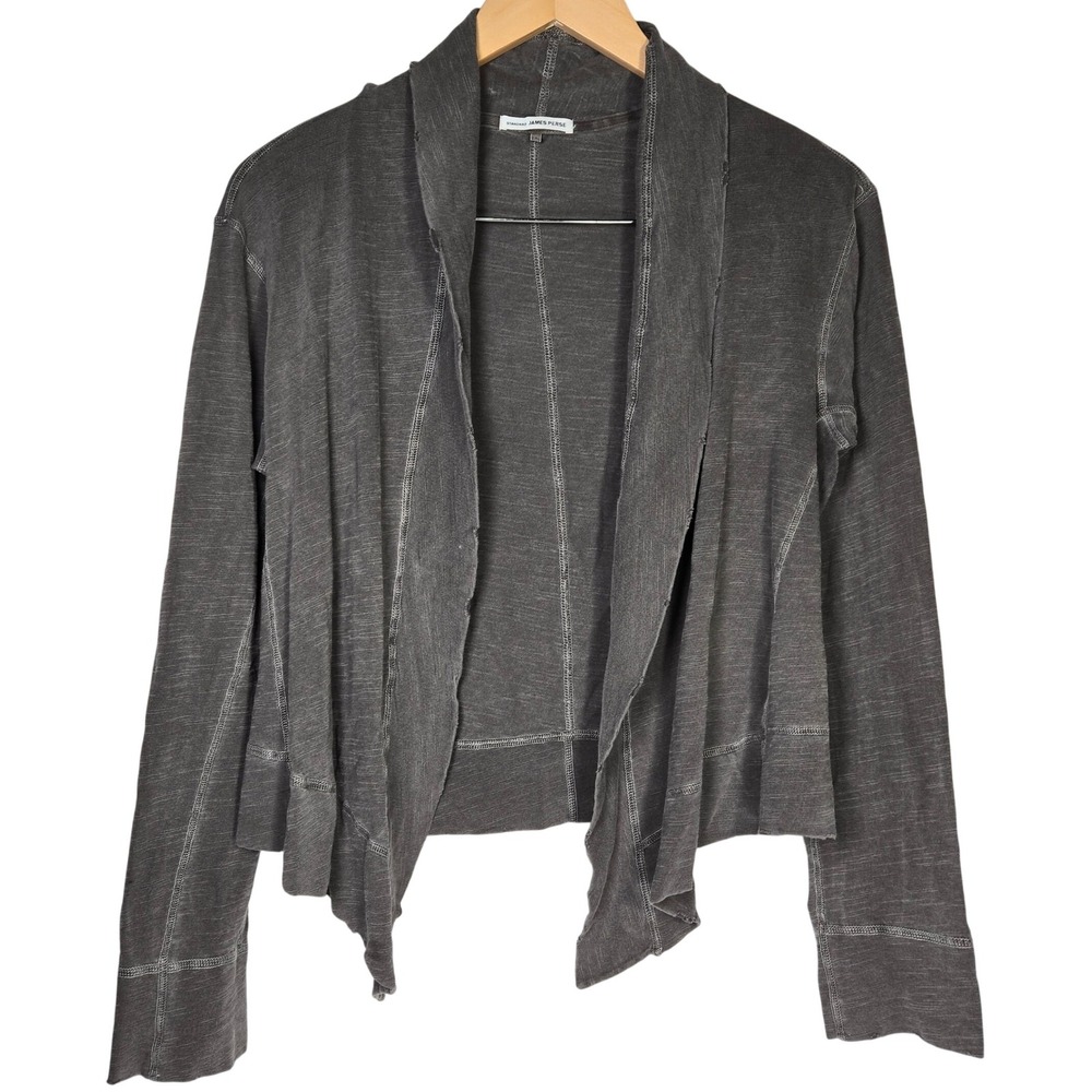 James Perse Gray Supima‎ Cotton Draped Open Front Distressed Cardigan Sweater 1